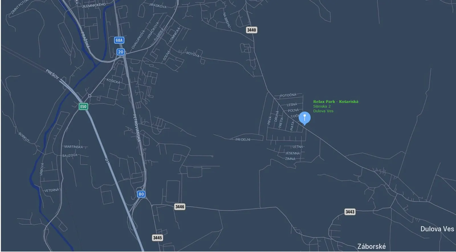 Mapa okolia Relax Parku Košariská